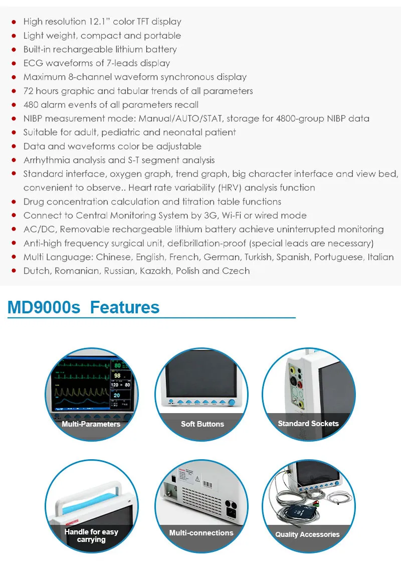 12 Inch Monitor for Adult, Pediatric and Neonate with Multi-Language