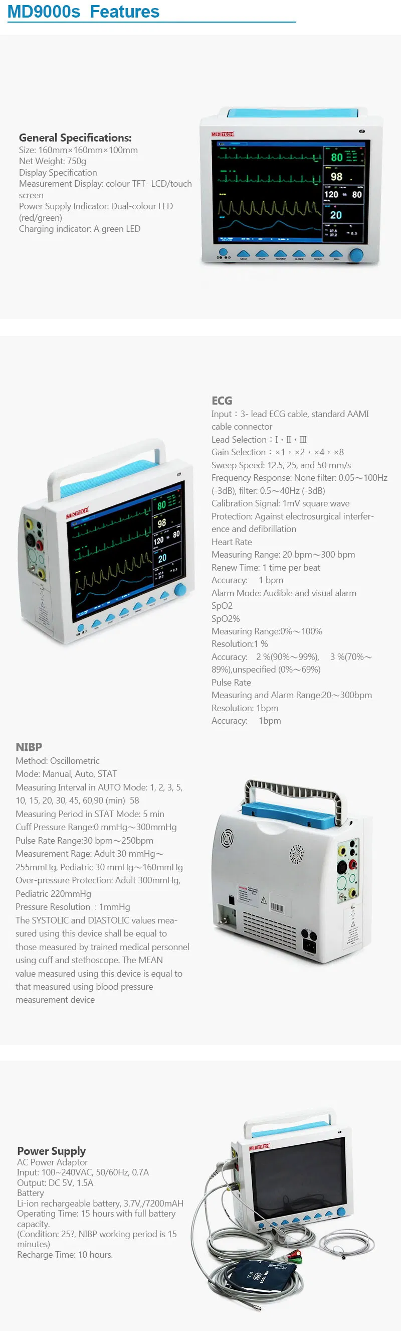 12 Inch Monitor for Adult, Pediatric and Neonate with Multi-Language