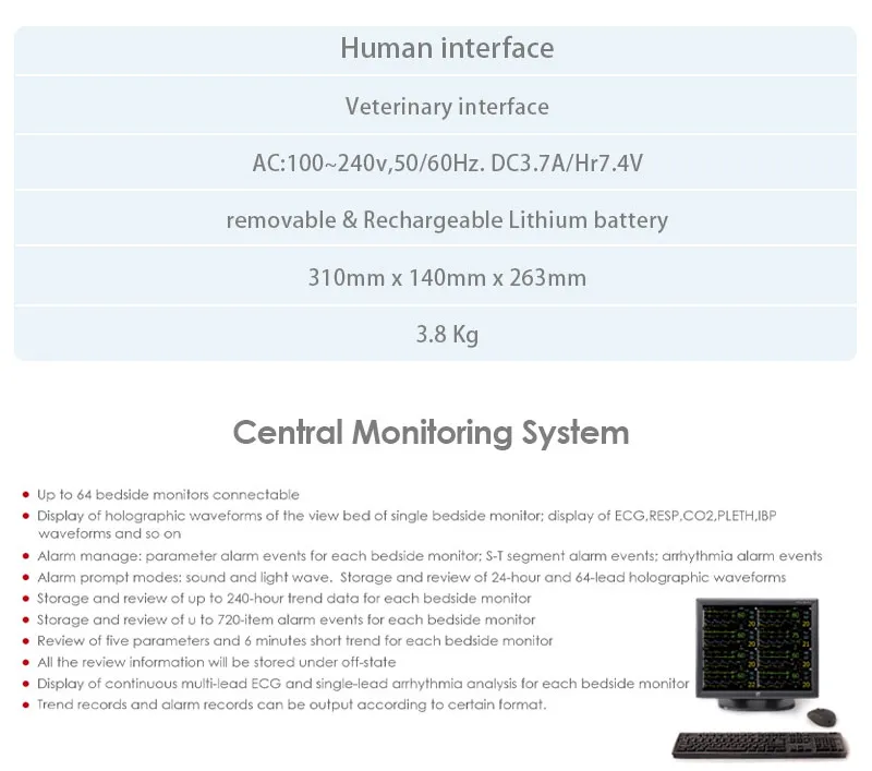 12 Inch Monitor for Adult, Pediatric and Neonate with Multi-Language