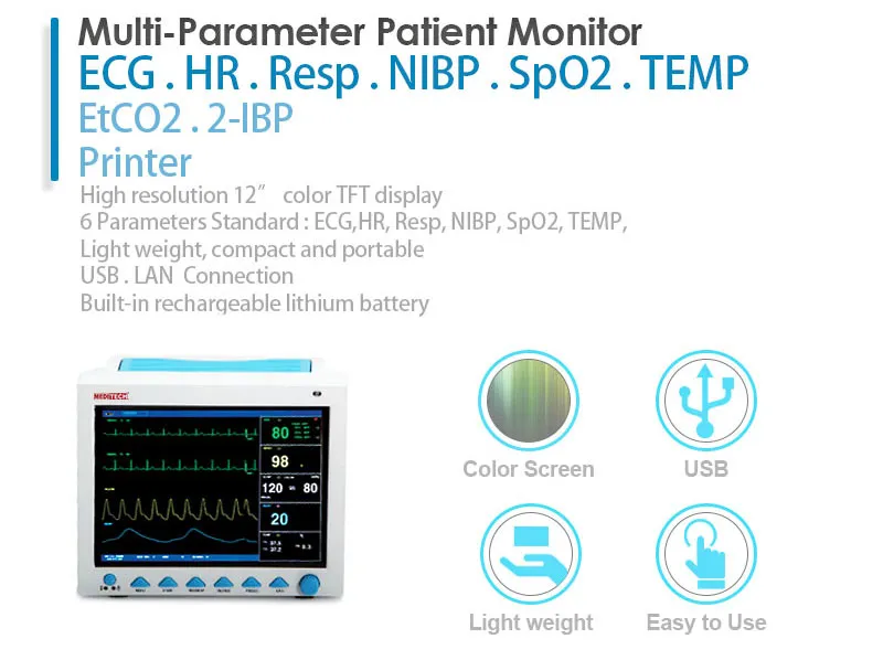12 Inch Monitor for Adult, Pediatric and Neonate with Multi-Language