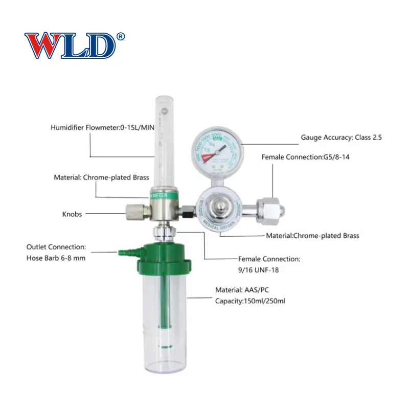 15 Liter 75 Liters Industrial Oxygen Regulator with Low Pressure Regulator Hose