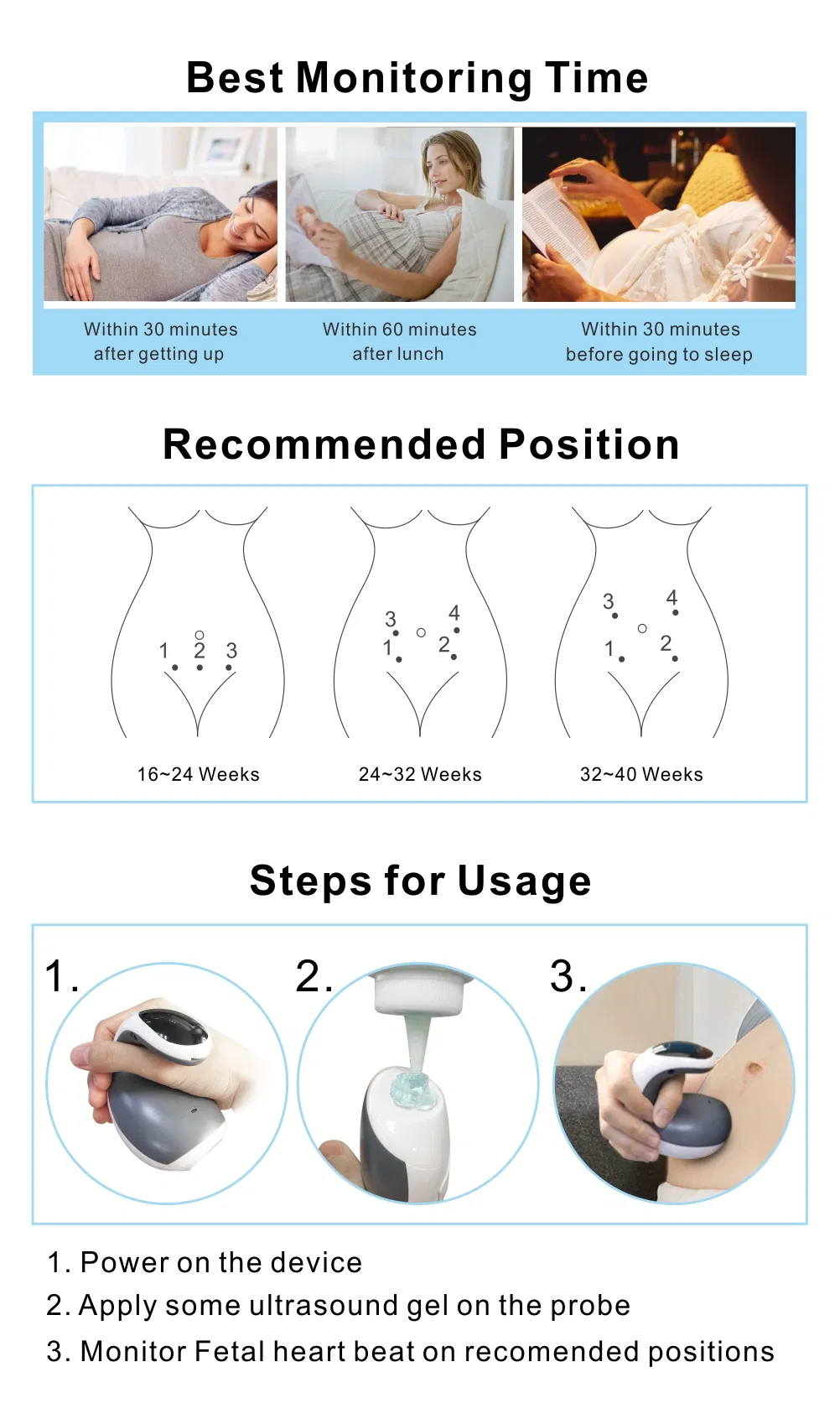 2021 Home Pregnant Doppler Baby Heart Rate Monitor Pocket Doppler Fetal Doppler Ultrasound Baby Heartbeat Rate Detector