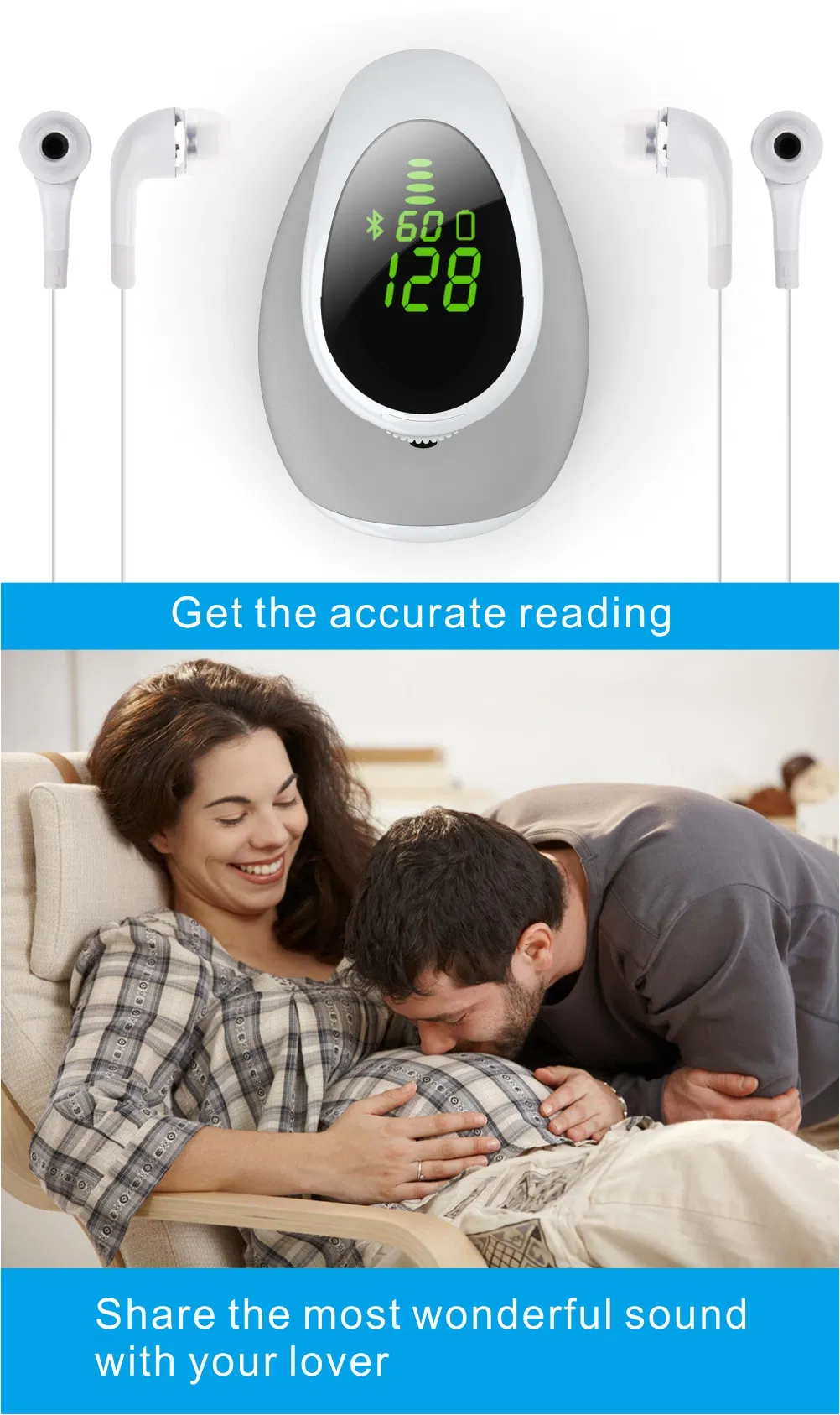 2021 Home Pregnant Doppler Baby Heart Rate Monitor Pocket Doppler Fetal Doppler Ultrasound Baby Heartbeat Rate Detector