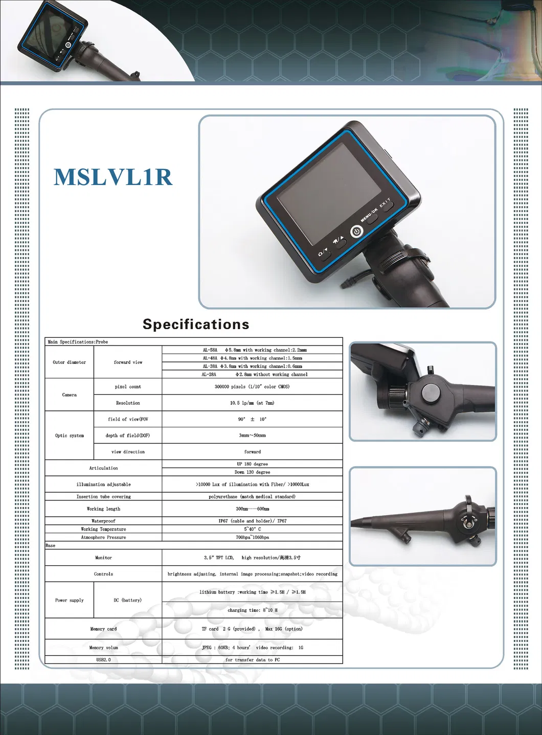 3.5” TFT LCD Display Portable Ent Endoscope Mslvl1r