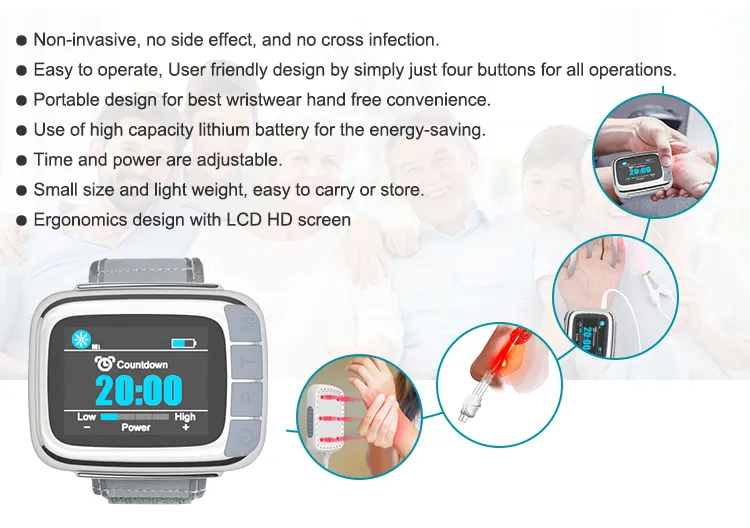 3 in 1 Adjustable Cold Laser Therapy Red Light Wrist Watch Reduce Pain for Rhinitis Joint Wound