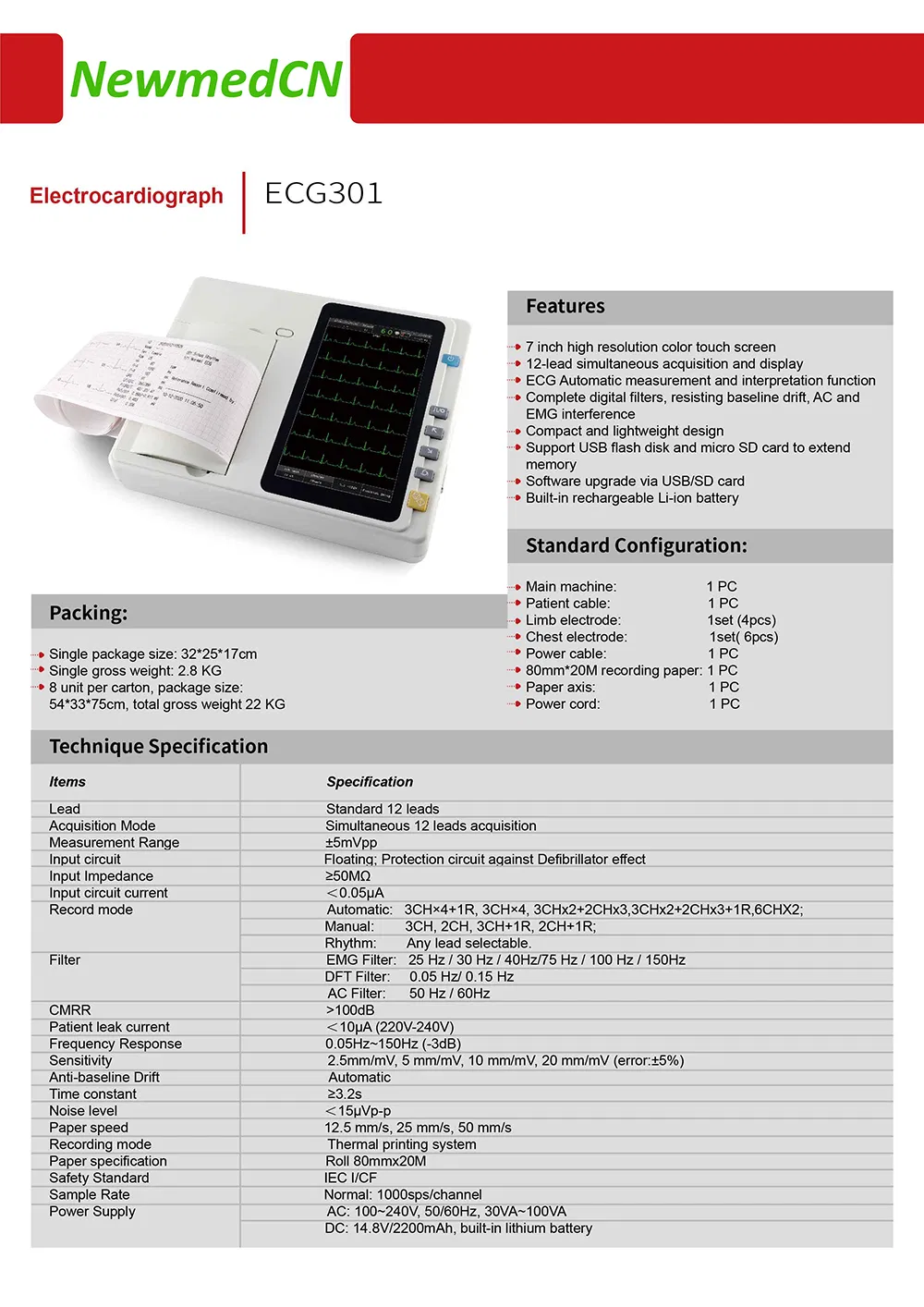 6 Channel ECG Machine, Electrocardiograph, Touch Screen ECG Machine