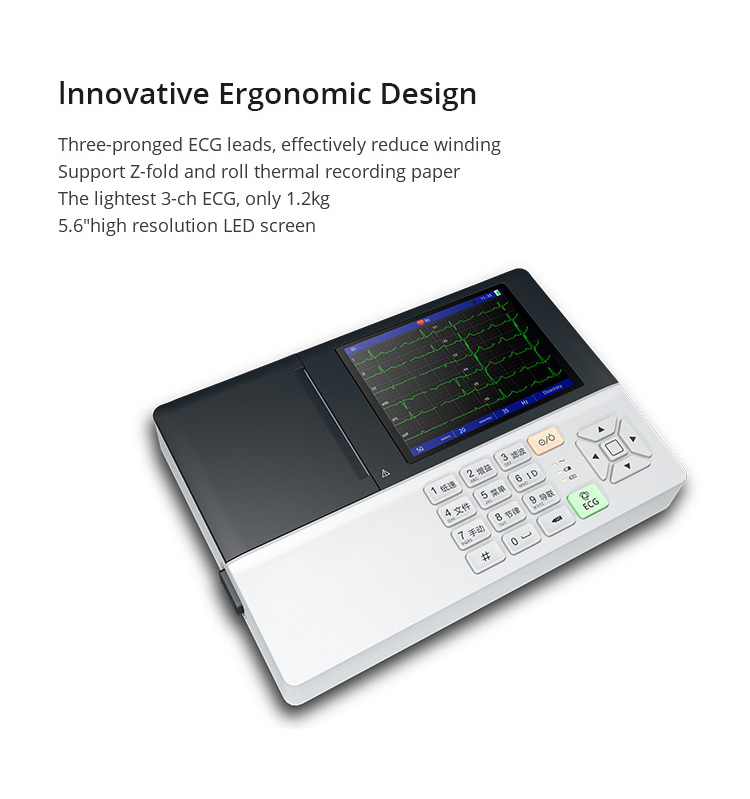 Best Price High-Resolution 3-Channel Digital ECG Machine Hospital Medical Equipment