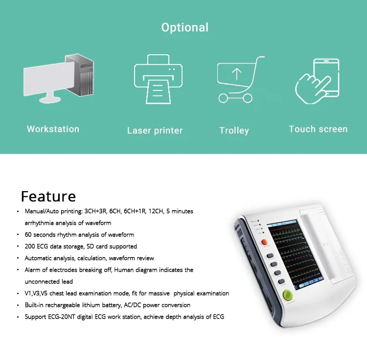CE Marked Digital 12 Channel 12 Leads ECG Machine with ECG Printer