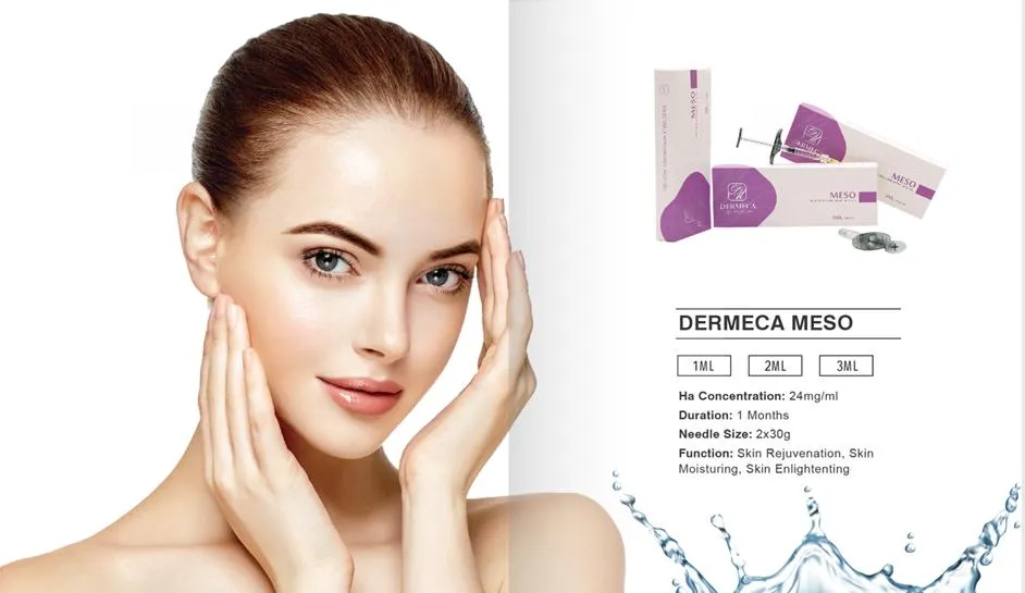 Dermeca Meso 2ml/Jeringa OEM No Reticulado 24mg/Ml Gel Acido Hialuronico Relleno Dermico Hidratante/Iluminador Inyeccion Ha Skinboosters PARA EL Cuidado La Piel