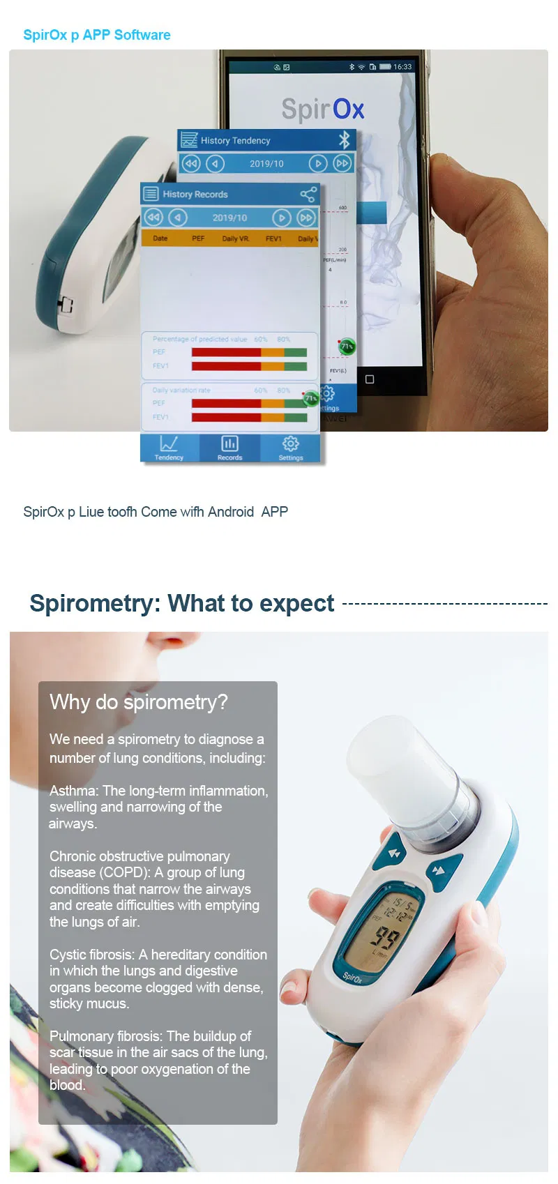 Espirometro De Bolsillo De Alta Tecnologia Spirox-P Con Software PARA PC Por USB