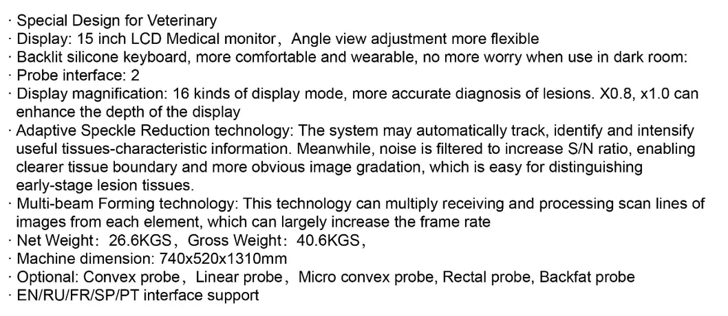 Full Digital B&W Trolley Vet Ultrasound Scanner with PC Platform