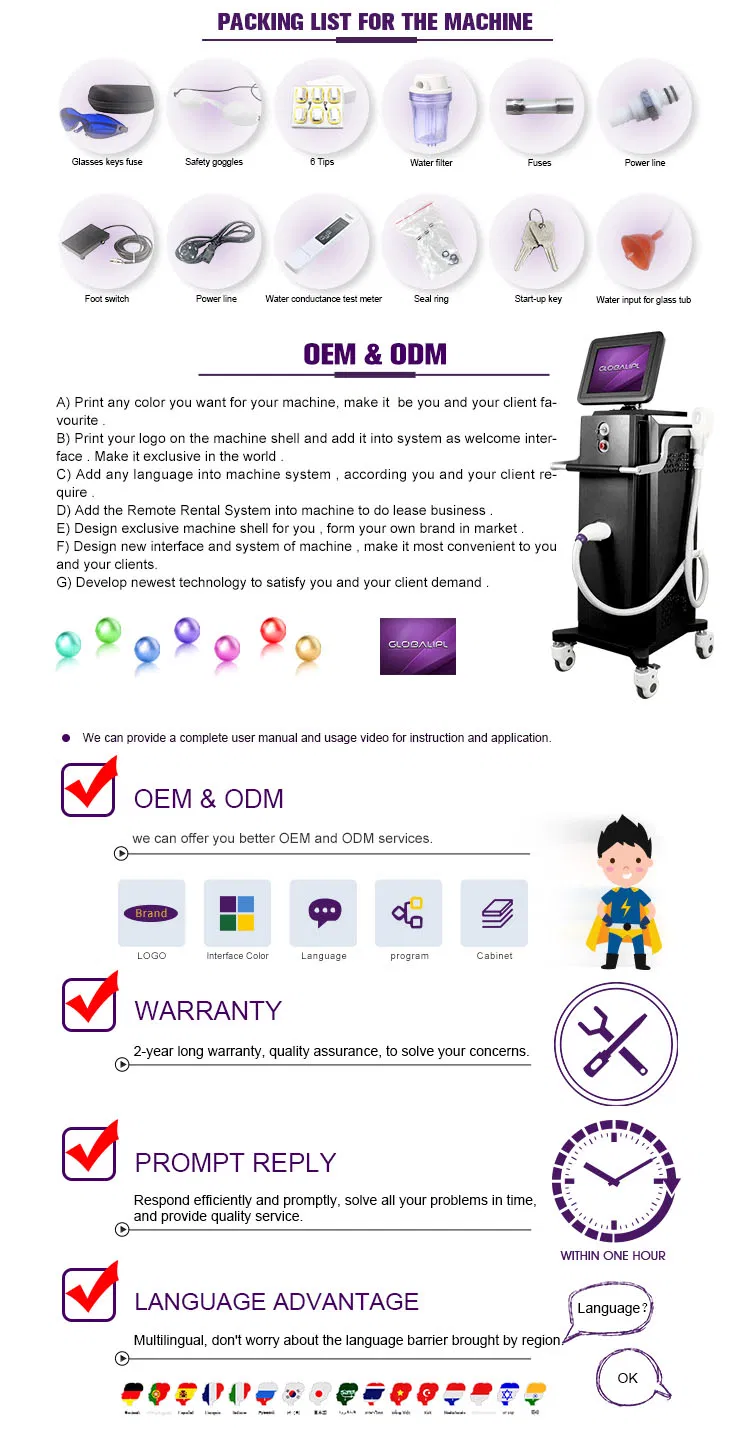 Globalipl Soprano 808nm 4 Waves Diode Ice 200 Million Shots 755+1064+940+808nm Diode Laser Hair Removal Machine Price Ice Platinum Diodenlaser 808