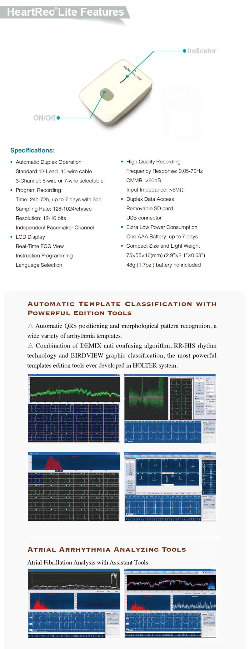 Holter ECG Device ECG 24 Hour Holter Monitor--Heartrec Lite