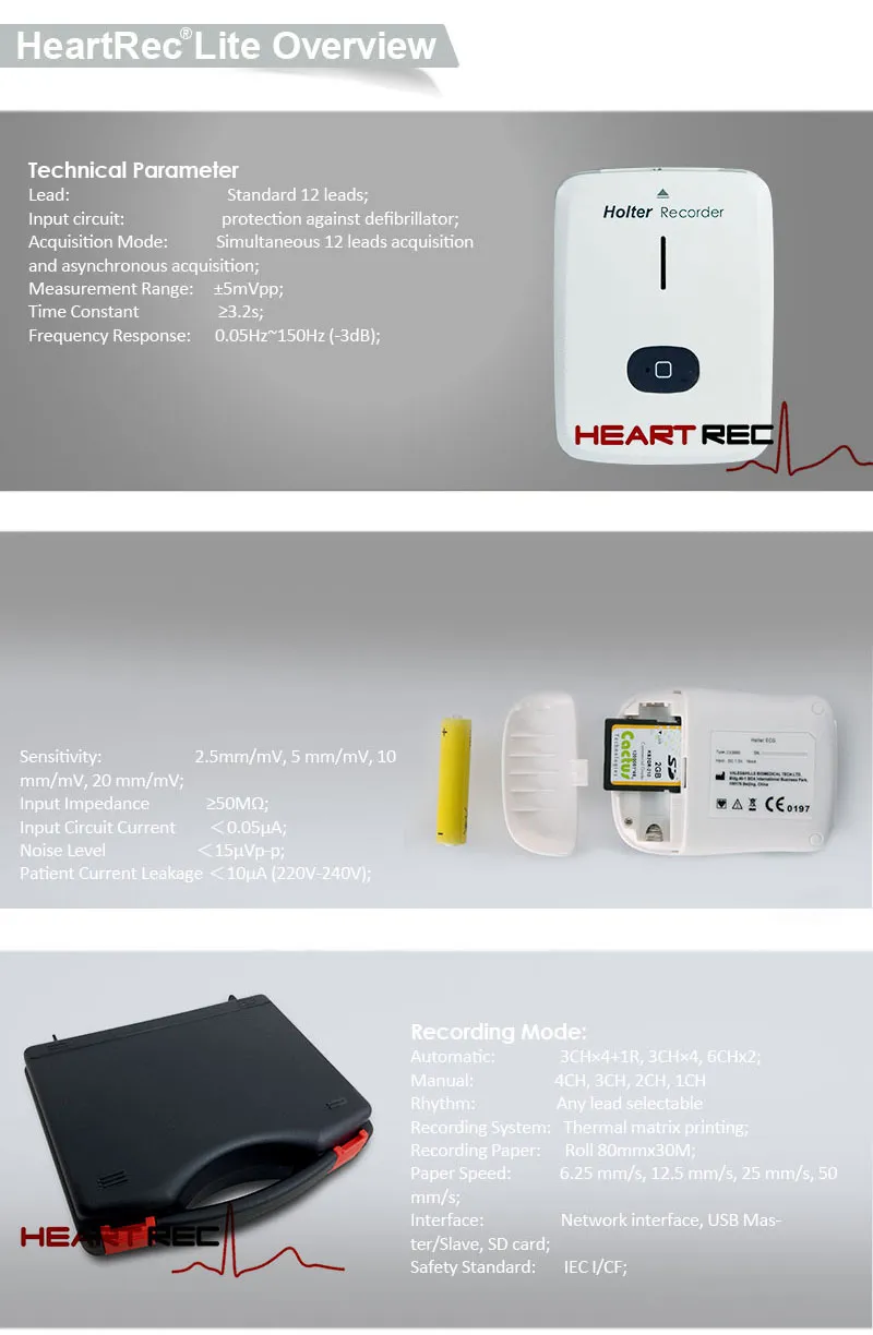 Holter ECG Device ECG 24 Hour Holter Monitor--Heartrec Lite