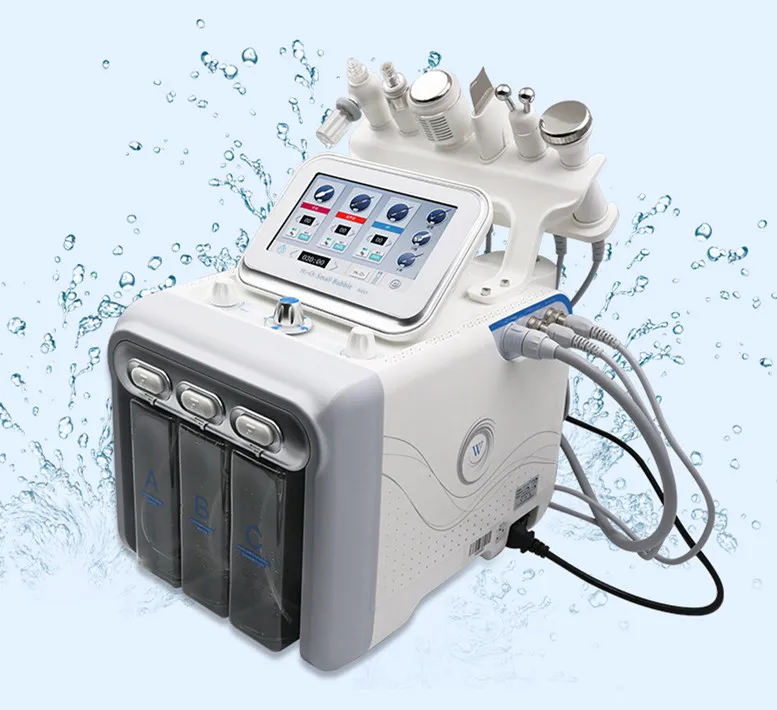 Hot Portable 6 in 1 H2O2 Hydradermabrasion Hydro Facial Skin Care Device with RF Ultrasound Skin Scrubber