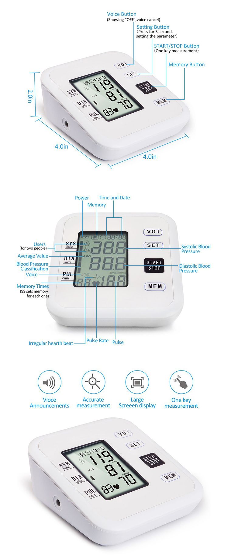 IN-G084-3 digital mini heart rate show monitor Blood Pressure Monitor