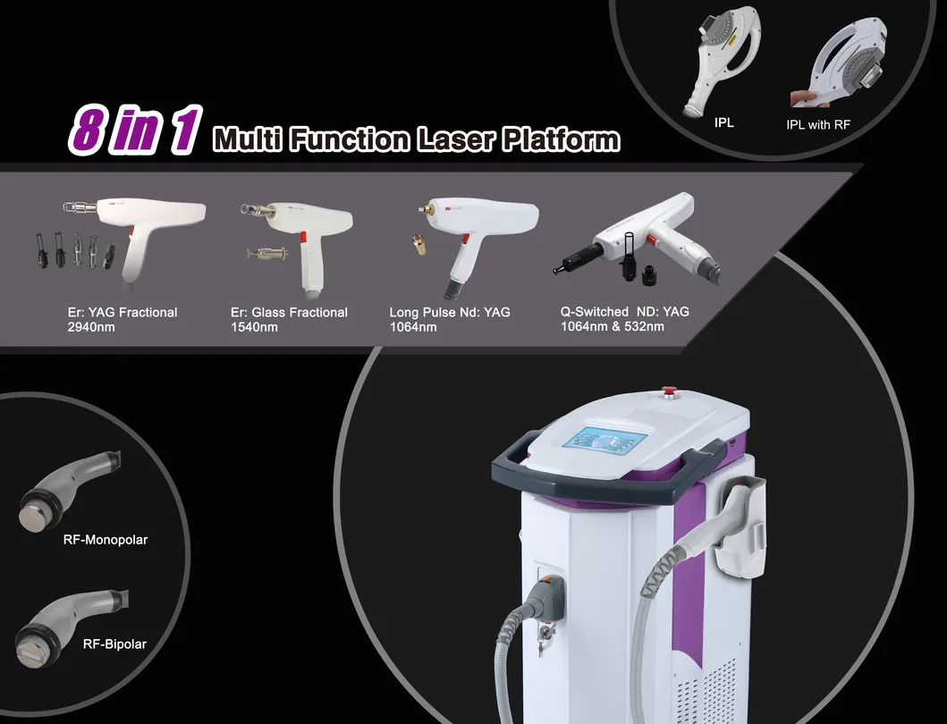 IPL RF ND YAG Laser Hair Removal Machine Long Pulse Laser Machine 1064/532nm ND YAG Laser for Tattoo Removal Skin Rejuvenation