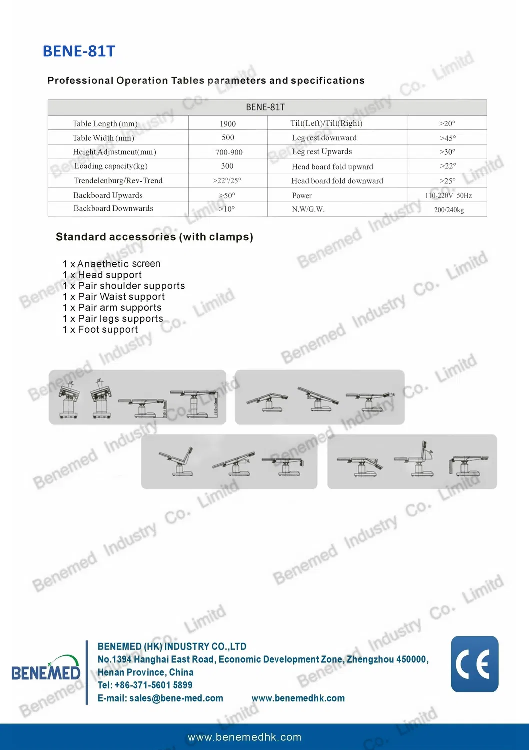 Multi-Purpose Operation Table Semi-Electric Bene-81t Hospital Equipment