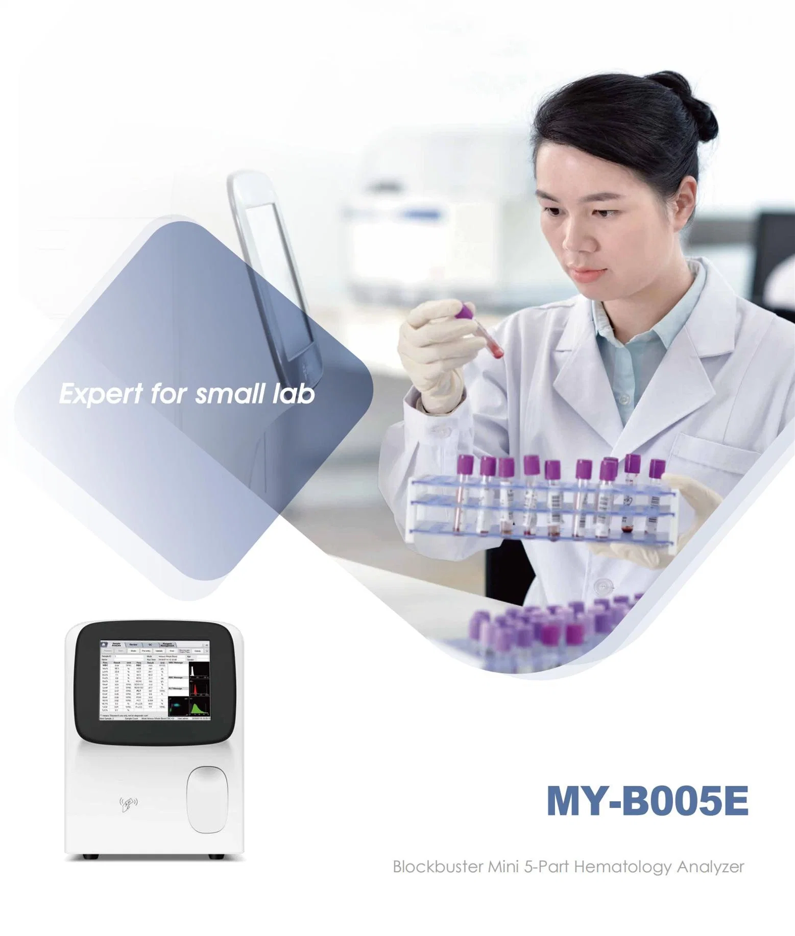 My-B005e Medical Blood Testing Equipment Haemogram Machine Cbc 5-Part Auto Hematology Analyzer with Reagent