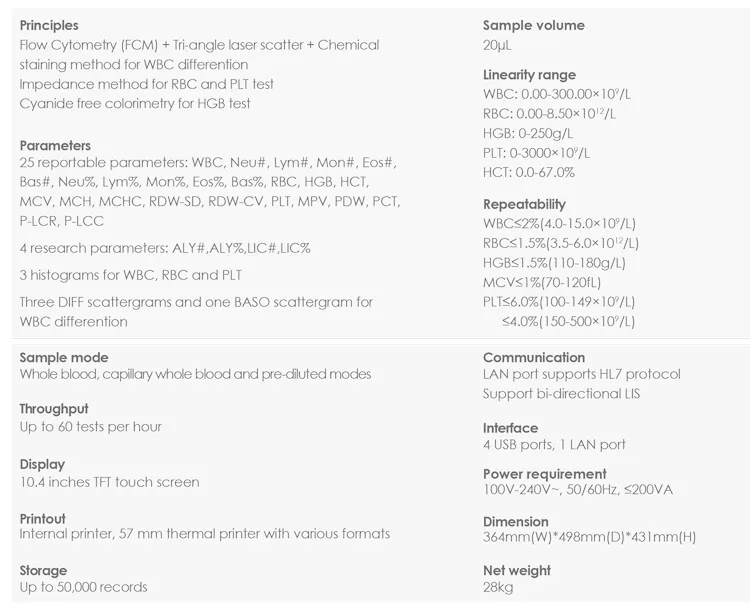 My-B005e Medical Blood Testing Equipment Haemogram Machine Cbc 5-Part Auto Hematology Analyzer with Reagent