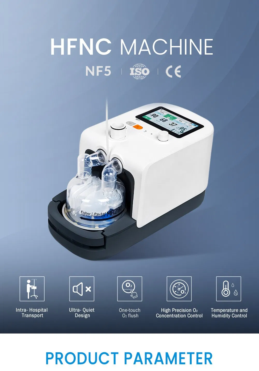 NF5 Hfnc Factory Medical High Flow Heated Respiratory Humidifier for Hospital Use with CE Certification