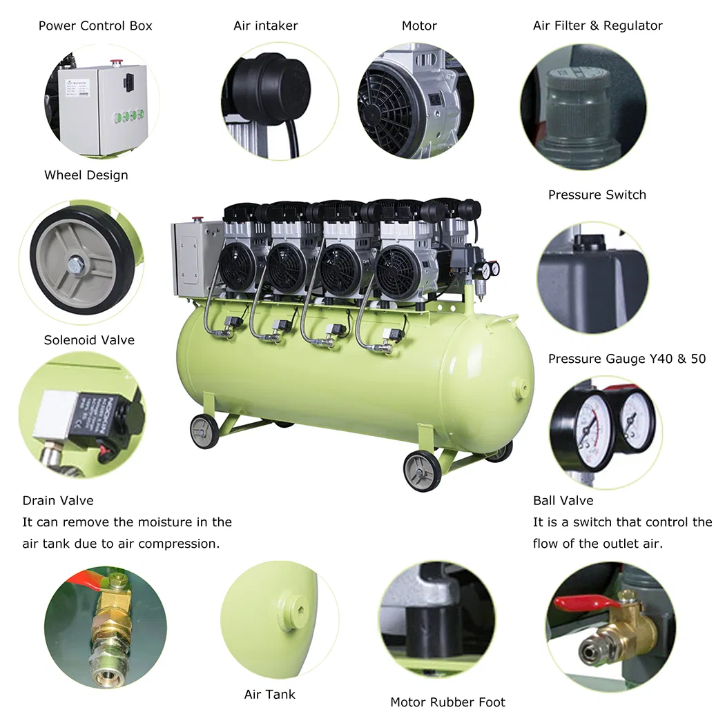 Oil-Free Dental Portable Silent Air Compressor with Low Noise