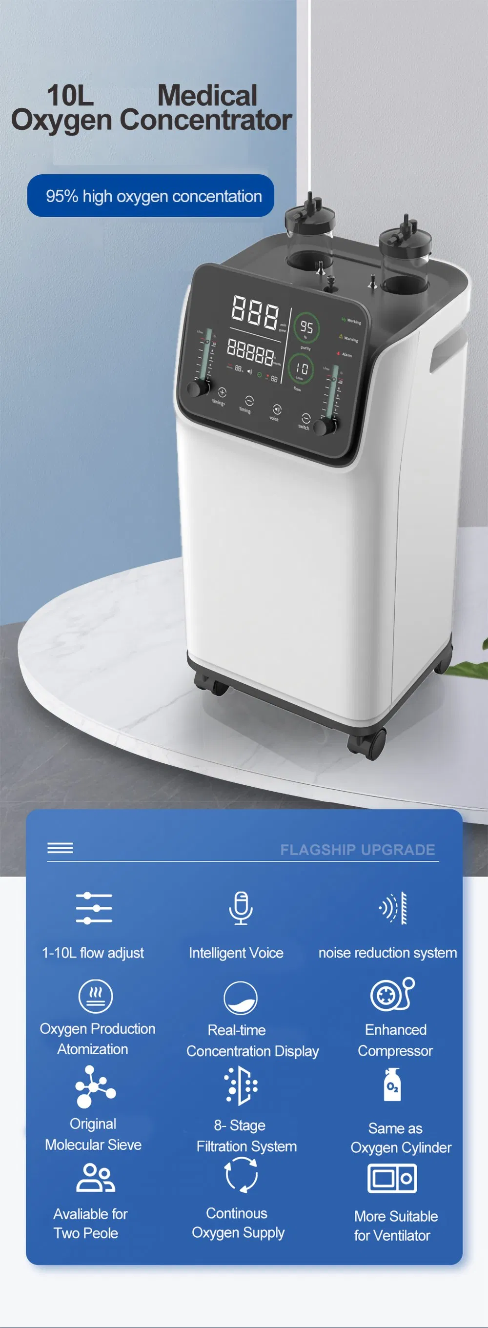 Physical Therapy Equipments Medical Used 5L 8L 10L Oxygen Concentrator with CE ISO Certificate