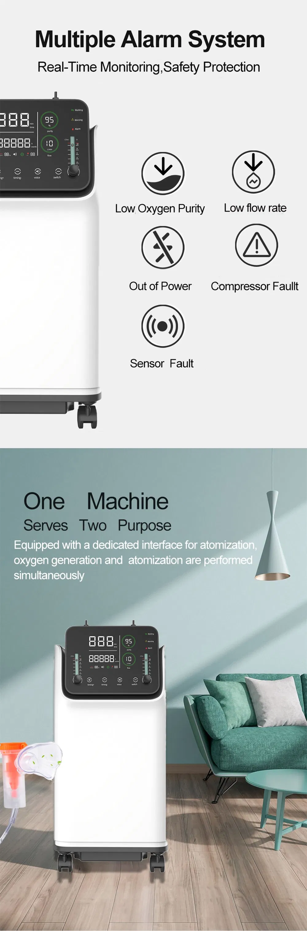 Physical Therapy Equipments Medical Used 5L 8L 10L Oxygen Concentrator with CE ISO Certificate