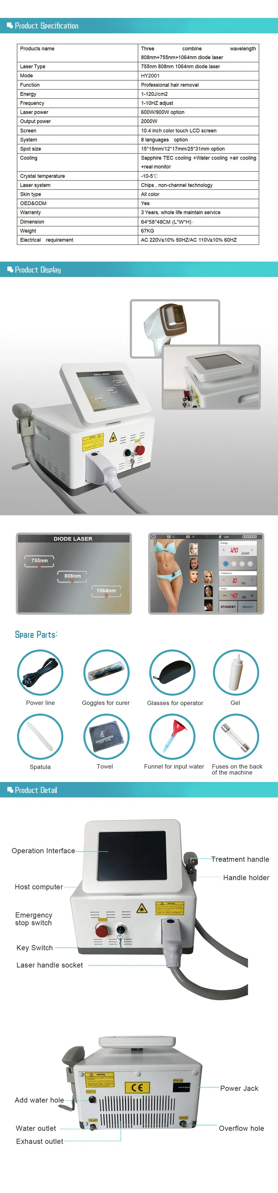 Portable 808 755 1064 Diode Laser Hair Removal Machine