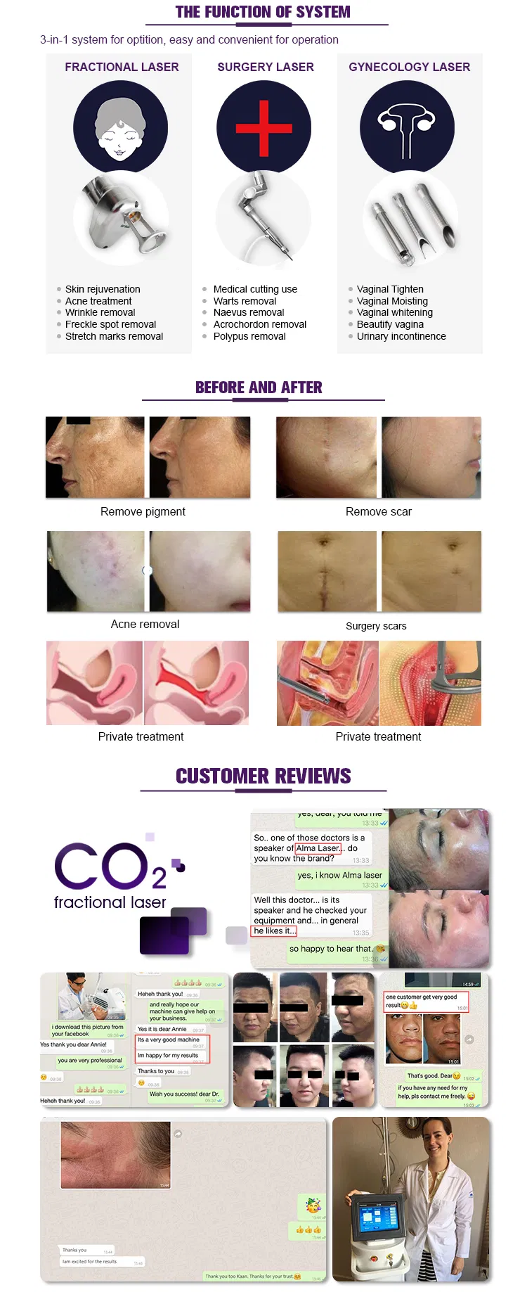 2021 Vertical Clinic Scar Removal CO2 RF Laser Machine Fractional CO2 Laser Vaginal Skin Rejuvenation