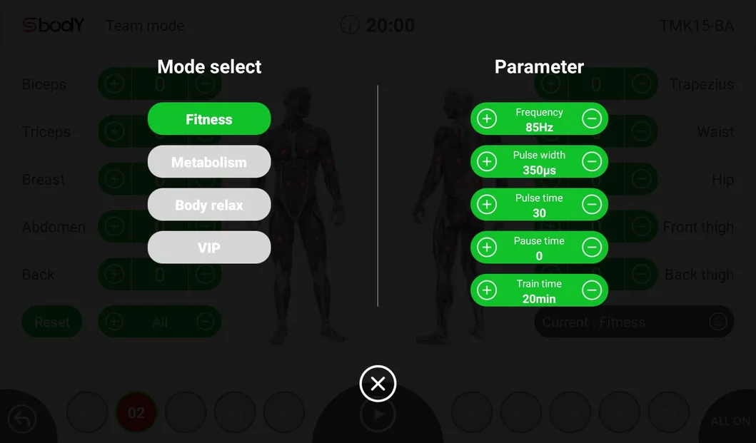 Professional Wireless EMS Fitness Muscle Stimulator Training Machine with Suit