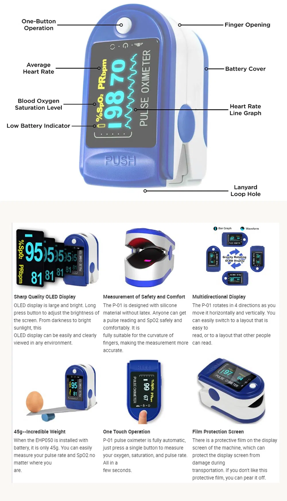 Pulse Oximeter Handheld Pulse Oximeter Finger Pulse Oximeter Factory Fingertip Pulse Oximeter Factory Pulse Oximeter Factory - TFT Screen CE FDA
