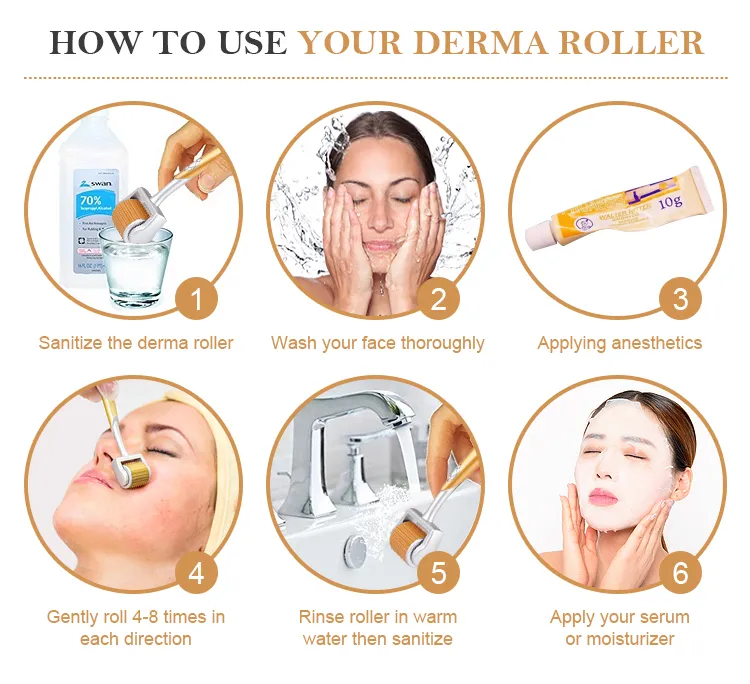 Replacement Head Derma Tool Mts Skin Care Roller 1mm with Gold Micro-Needle Therapy System Mts