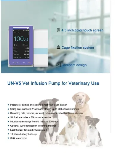Touch Screen Veterinary Infusion Pump with More Than 5000 Entries