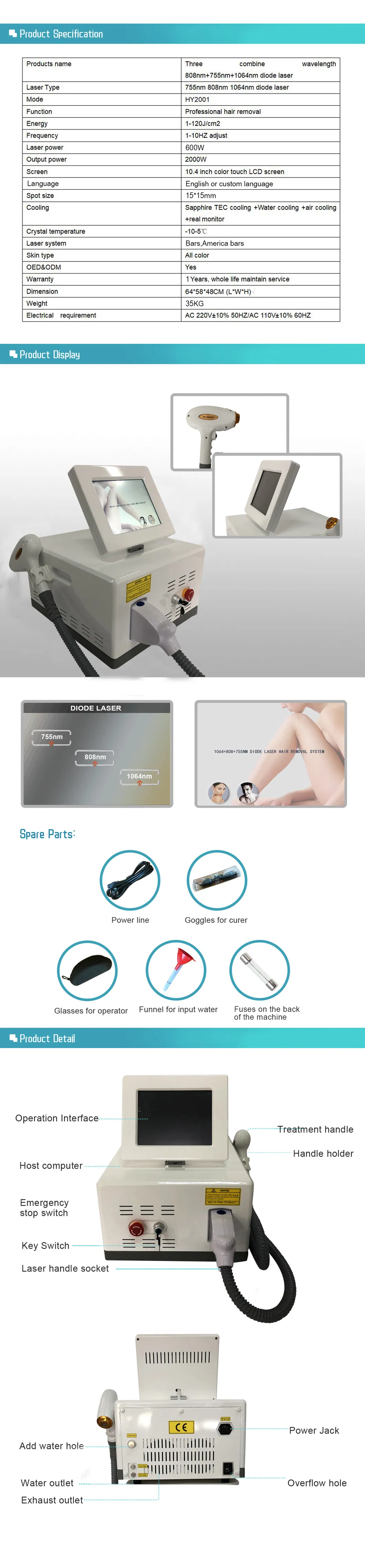 Triple Wavelength 755 808 1064 Laser 755nm Hair Removal Portable Equipment